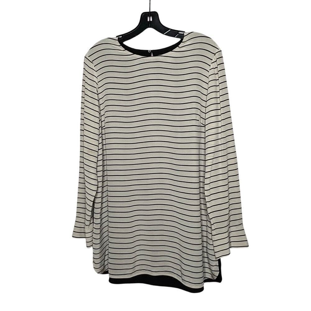 L.K. Bennett 100% Silk Striped Shift Long Sleeve Black & Tan Tunic Top Size 10
